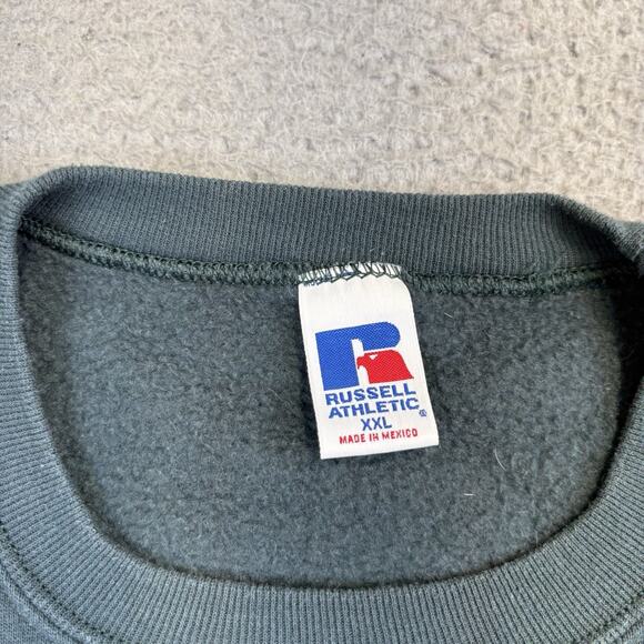 Russell Athletic Crewneck Blank Sweatshirt Forest Green 2XL VTG Y2K Faded Grunge - Picture 5 of 9